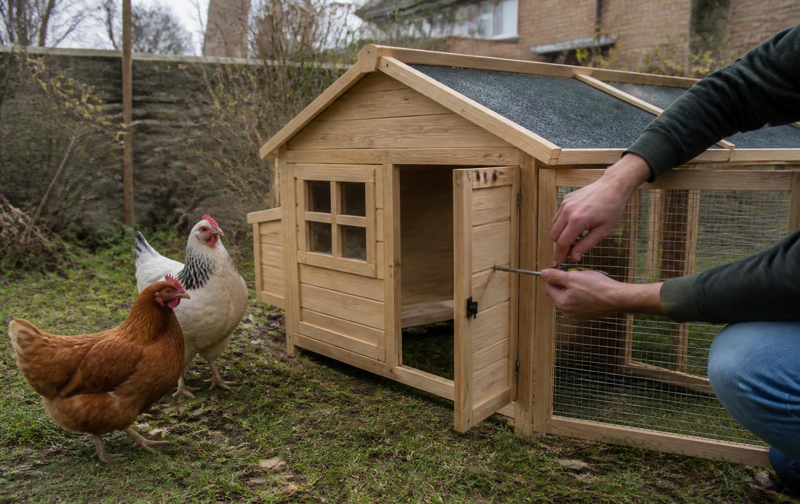 Montage d'un petit poulailler en bois économique dans un jardin